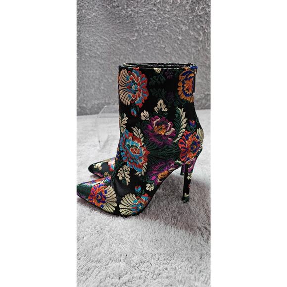 Just Fabulous Asian Floral Brocade Stilletto Ankle Boots Bootie Shoes 6.5 - Picture 4 of 7